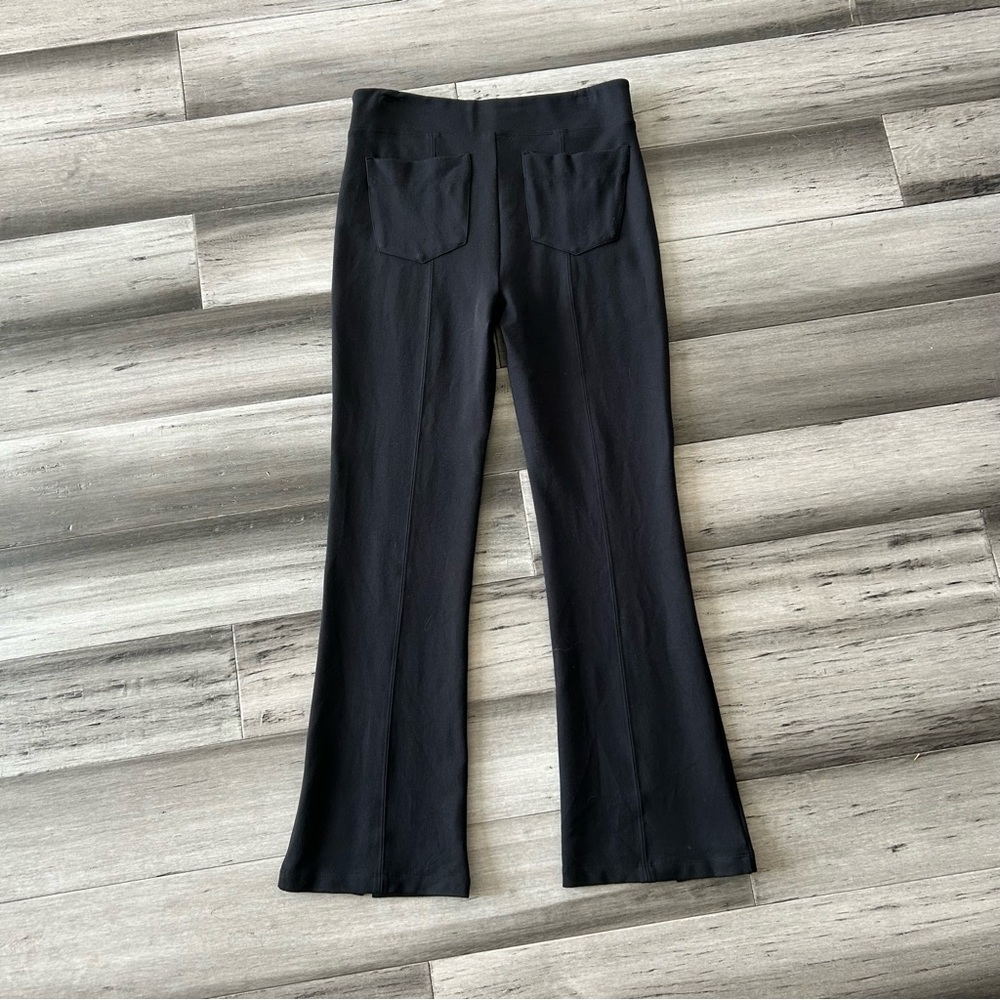 Cabi Black Tuxedo Flegging High Rise Flared Leggings w/ Split Hem - Picture 4 of 8